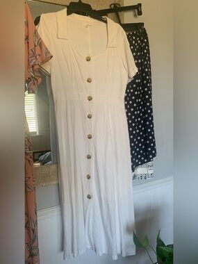 June & Hudson White Midi Dress with Button Detail